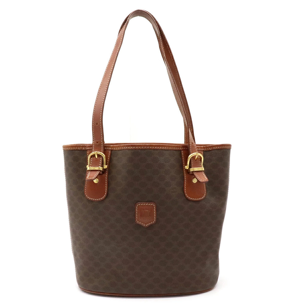 Celine Macadam Tote Bag Shoulder Leather Brown Dark